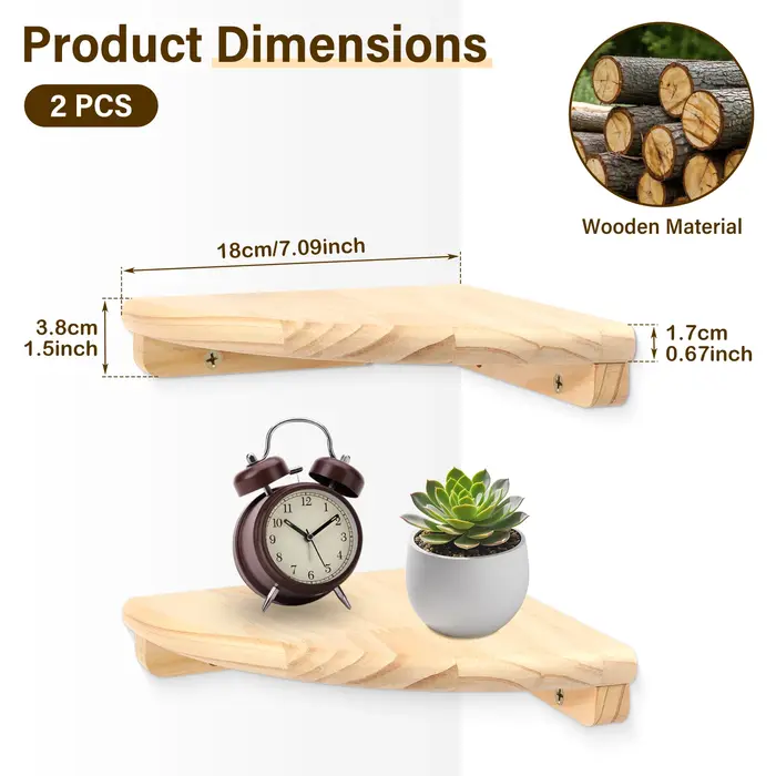 Étagère d'angle murale en bois festonné (2/4 pièces) avec vis, support de rangement décoratif pour l