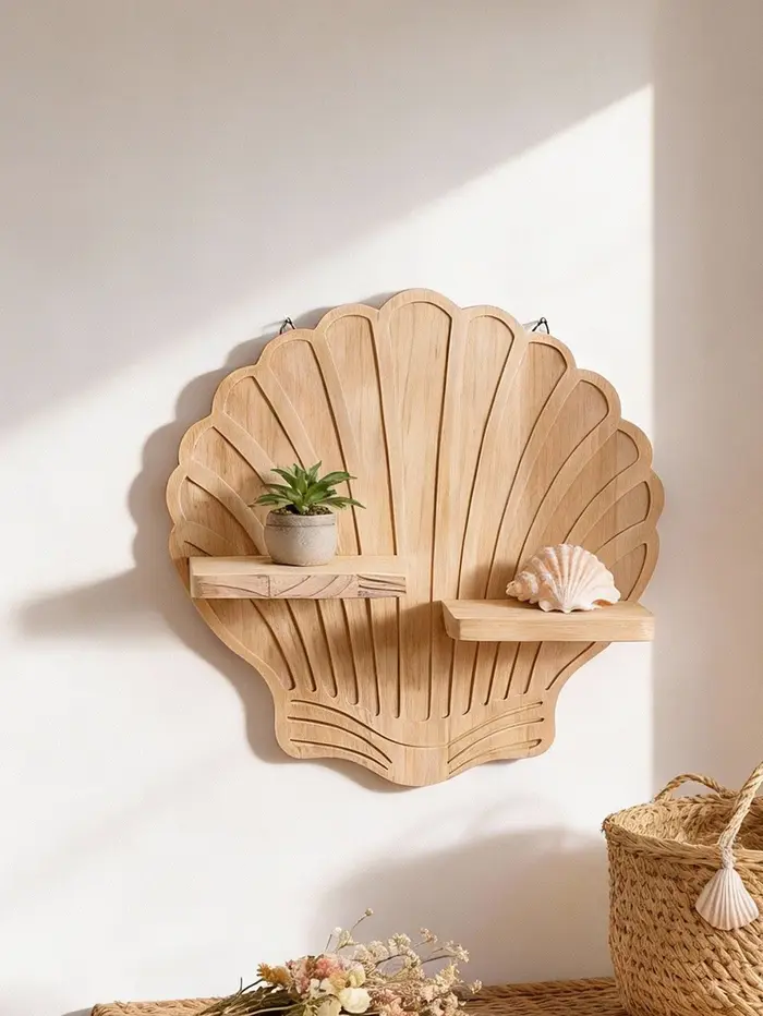 Étagère murale en bois en forme de coquillage
