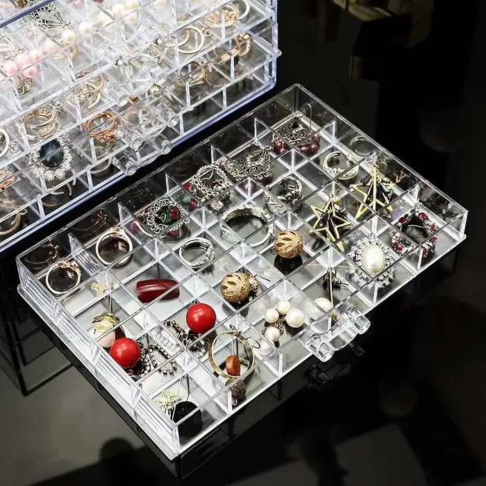 Boîte de Rangement Transparente pour Boucles d'Oreilles, Présentoir à Bijoux avec 5 Tiroirs, 120 Pet