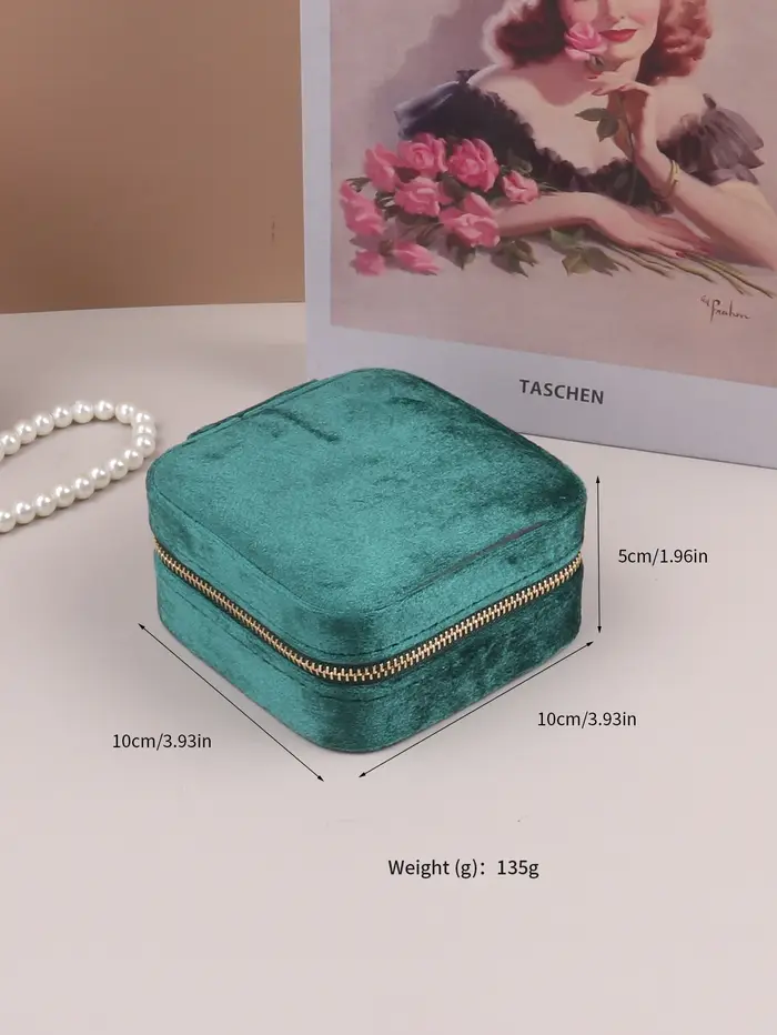 Boîte à bijoux en velours pour femmes, mallette de rangement de bijoux carrée géométrique, collier, 