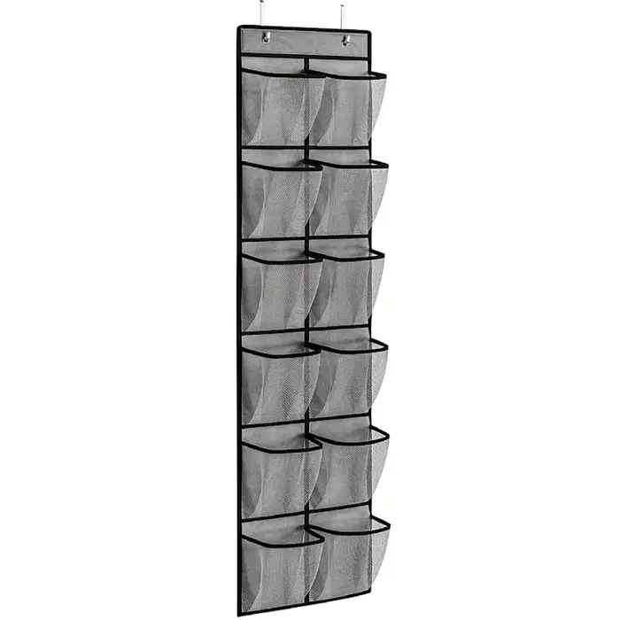 Organisateur de chaussures à 12 poches au-dessus de la porte, grandes poches en maille avec 2 croche