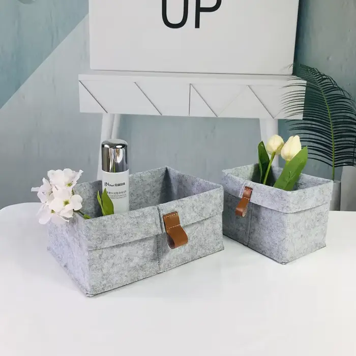 Panier de rangement de bureau en feutre pour chambre à coucher