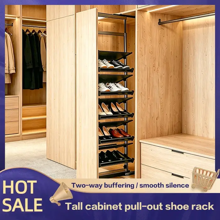 Range-chaussures coulissant pour armoire profonde d'escalier