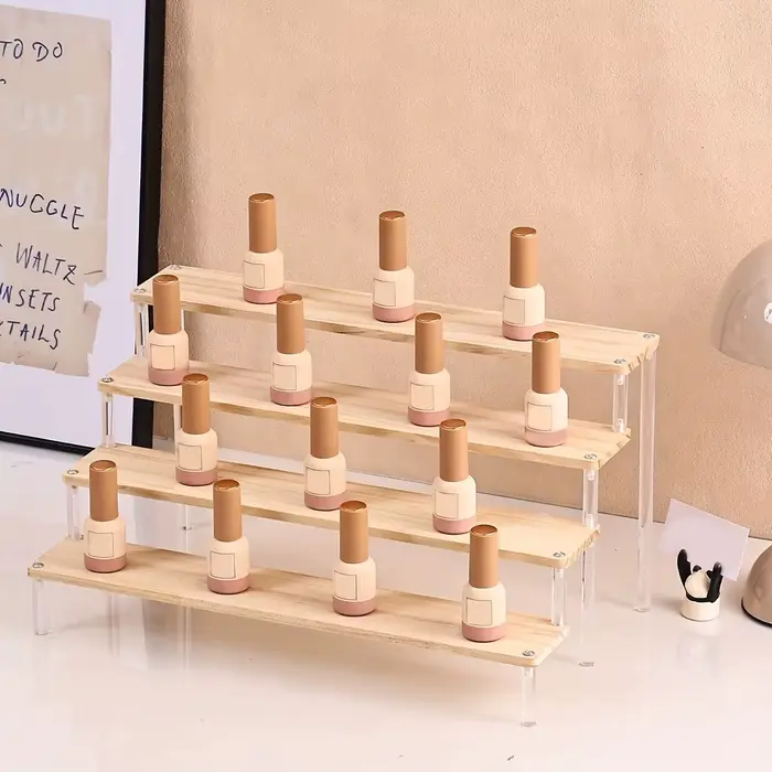 Étagère de présentation transparente en bois, étagère de rangement pour parfums, étagère de décoration multifonctionnelle, utilisée pour les cosmétiques, le vernis à ongles, les poupées