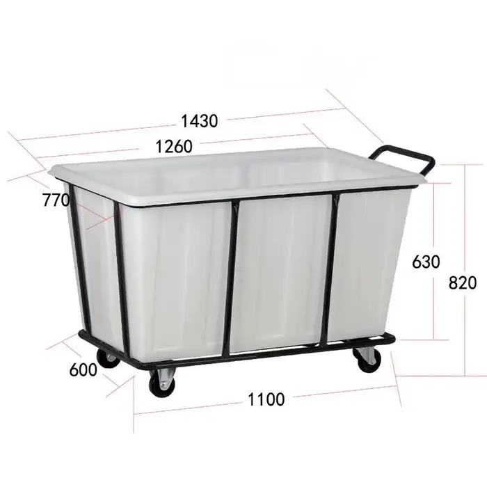 Chariot à linge en plastique de grande capacité d'occasion commerciale d'usine d'hôpital d'hôtel