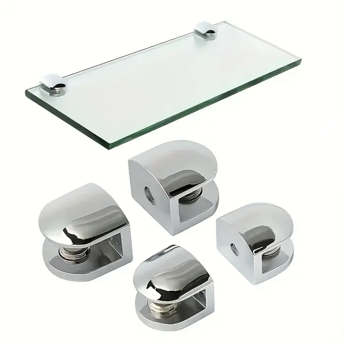 Lot de 4 supports de tablette en verre en acier inoxydable, robustes et réglables, avec pince de fix