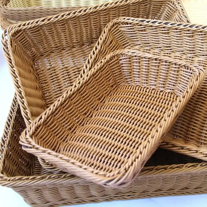 Panier en osier Imitation rotin tissé à la main, boîte de rangement rectangulaire, panier à pain pou