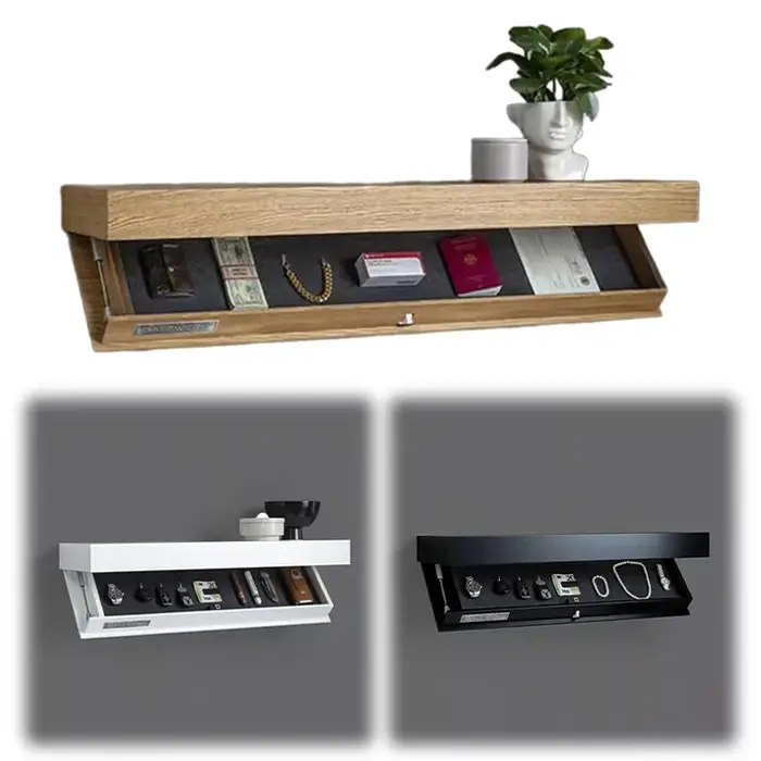 Étagère Murale Flottante Unie de Designer avec Compartiment Secret – Solution de Rangement Discrète – Meuble Dissimulé