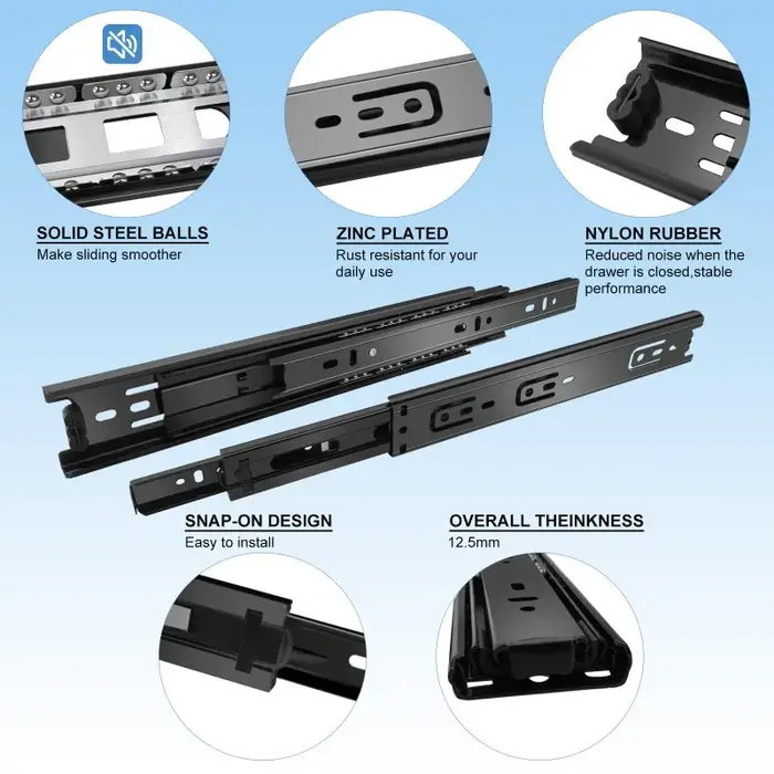 1 Paire de glissières de tiroir à extension complète pour armoire et commode