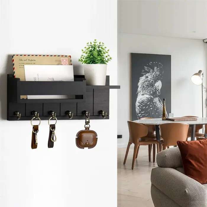 Porte-clés décoratif et organisateur de courrier avec 6 crochets pour clés