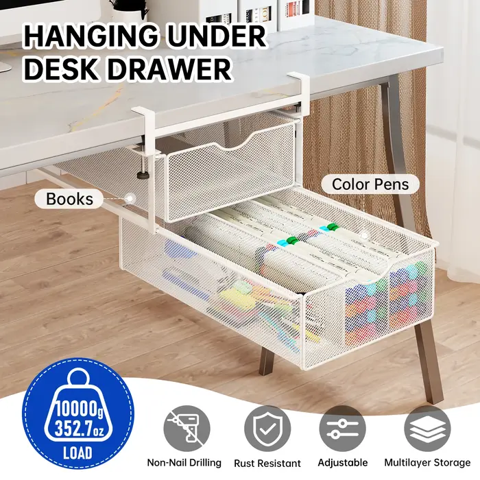 Boîte de rangement invisible de type tiroir pour bureau