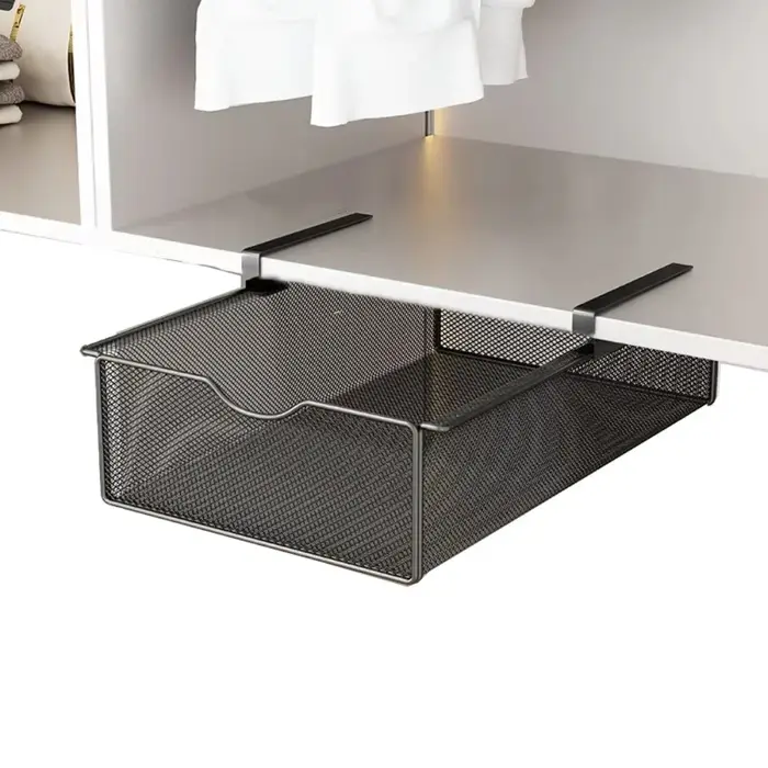 Compartiment de rangement coulissant en maille pour armoire, tiroir à glissière lisse, panier suspen