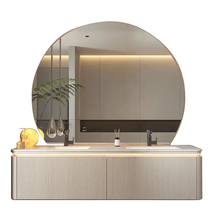 Meuble de salle de bain de luxe avec lavabo en bois de chêne peint