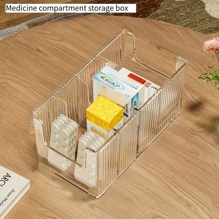 Boîte de rangement de médicaments transparente, organisateur de médicaments de bureau divisé en 4 co
