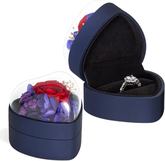 Boîte à bagues de fiançailles pour promesse de proposition, cadeau de roses de fleurs éternelles pou