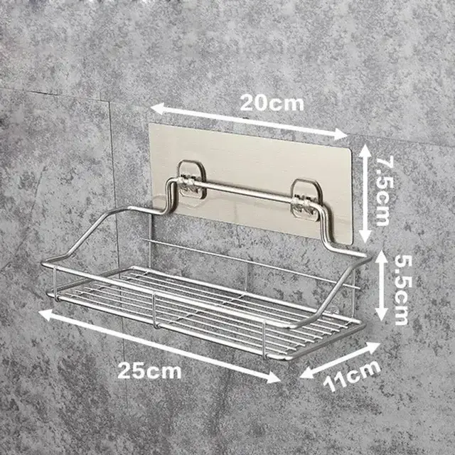 Étagère de rangement de salle de bain en acier inoxydable, étagère de douche sans poinçon, cuisine, 