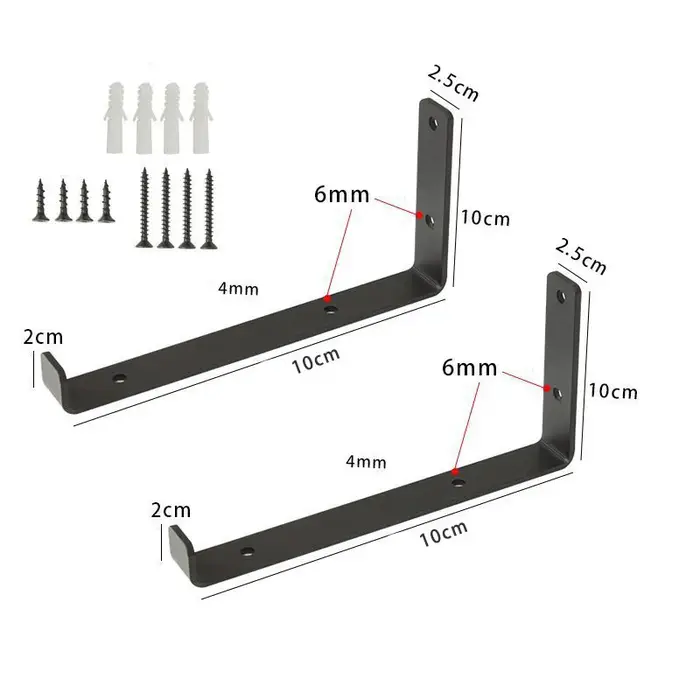 1 paire (2 pièces) supports d'étagère muraux noirs Support avec vis en forme de L