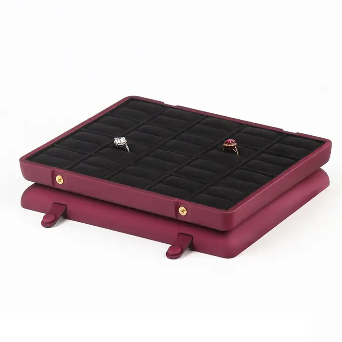 Plateau à bagues en cuir PU, boîte à bijoux, boucle d'oreille, pendentif, boîte de rangement de bagu