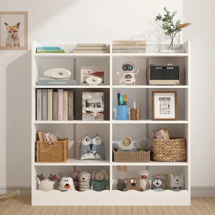 Bibliothèque blanche à 5 niveaux pour enfants en bas âge, armoire de rangement moderne pour jouets d