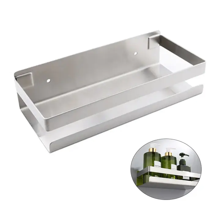 HOShelf-Porte-shampooing carré auto-adhésif en acier inoxydable, support mural de douche, rangement 