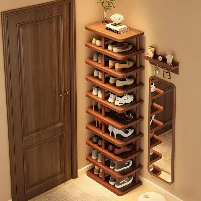 Étagère à chaussures en bois multi-niveaux, rangement d'entrée robuste et étroit, organisateur de sol peu encombrant pour la maison, le couloir et la chambre