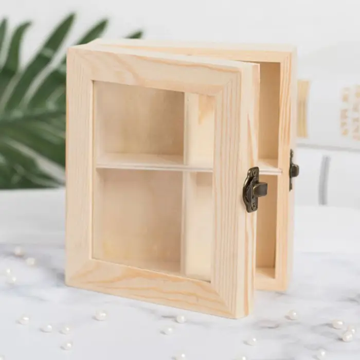 Boîte à thé en bois avec fenêtre en verre