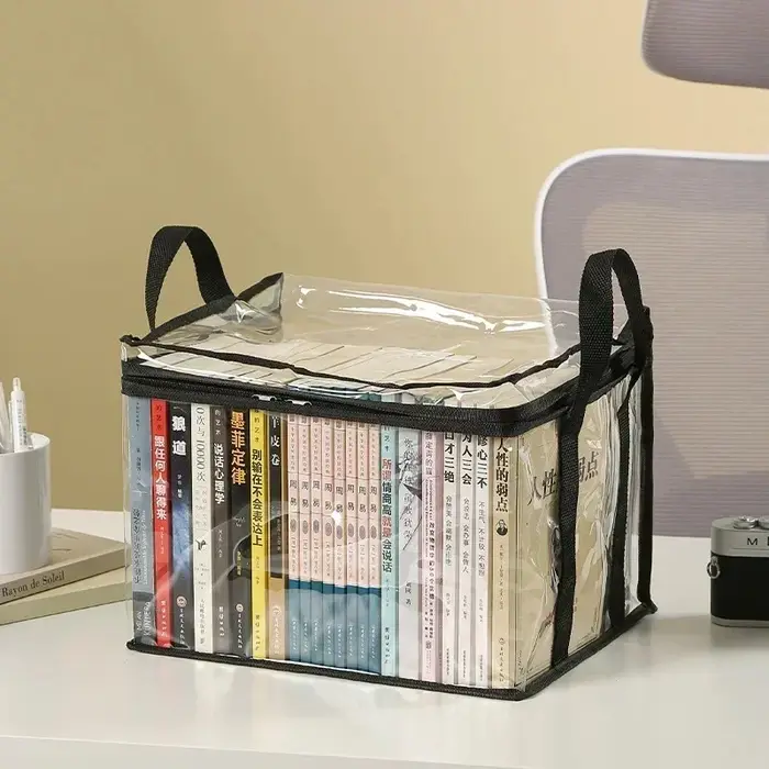 Boîte à livres pliable, organisateur de livres pour dortoir d'étudiants, boîte de rangement transparente et étanche pour la maison