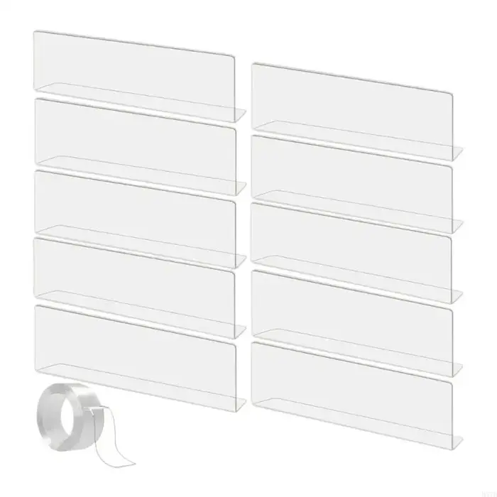 M4YD – lot 10 séparateurs d'étagères en PVC transparent, avec barrières d'étagère à ruban Double fac