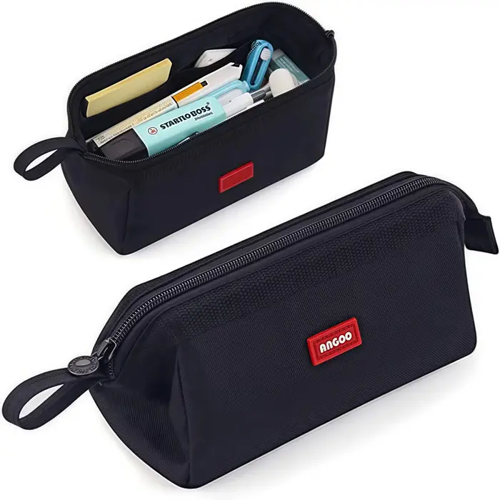 Trousse à crayons de grande capacité avec porte-stylo, étiquette minimaliste, rangement de papeterie
