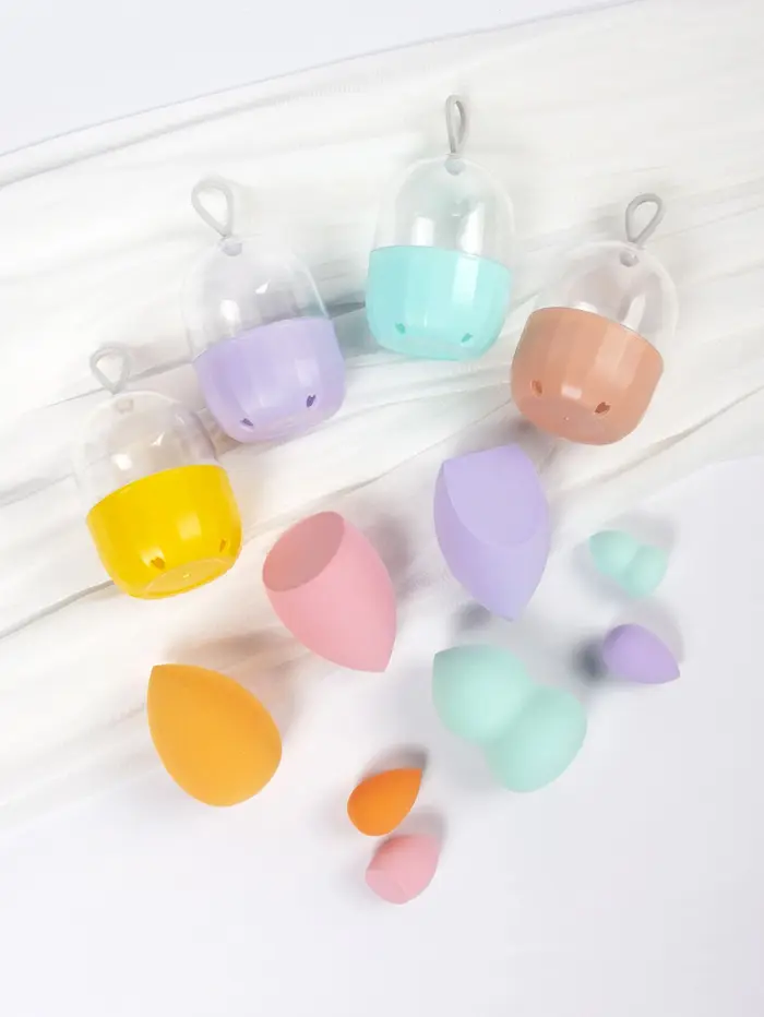Boîte de rangement transparente pour document macaron, porte-éponge portable, cosmétiques par exemple, document aléatoire, n'inclut pas les œufs de beauté, 2 paquets