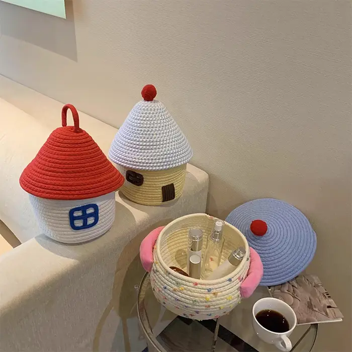Mir de rangement tissé en fil de coton de style bohème