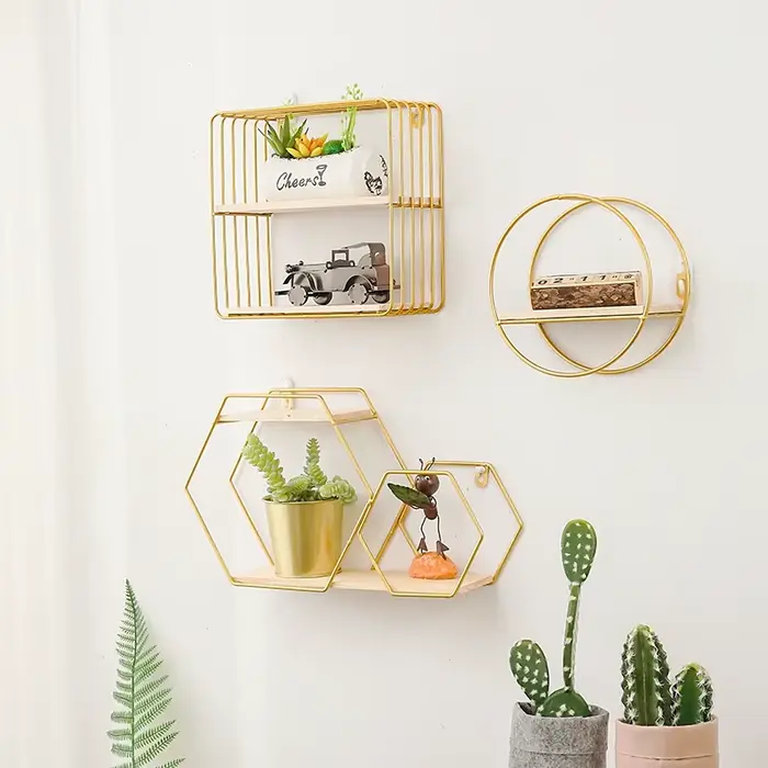 Étagère murale nordique, support de rangement mural en métal, figurines pour cuisine et salon, présentoirs pour artisanat, décoration intérieure