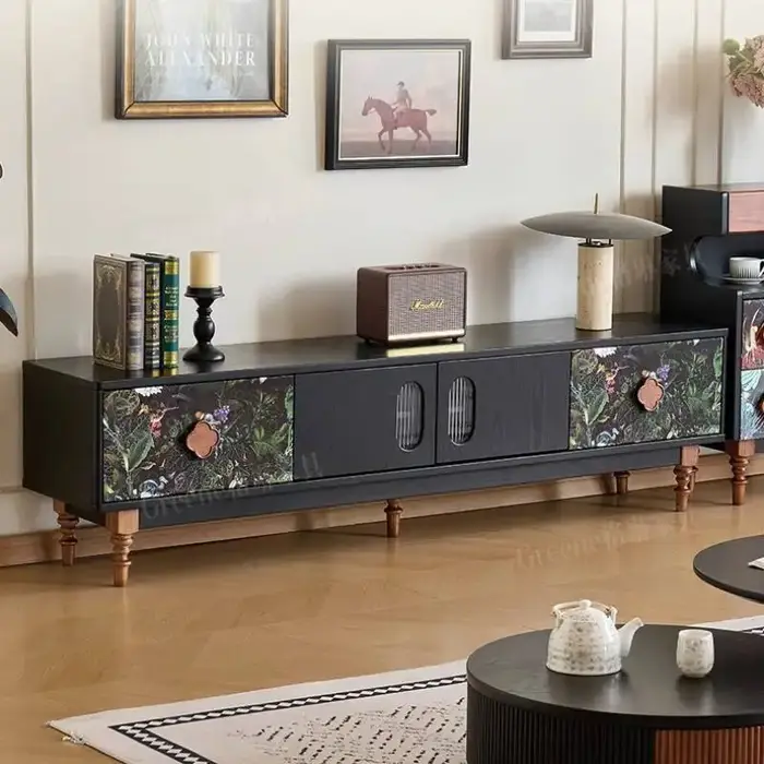 Tiroirs longs foncés meuble Tv décoration Simple salons