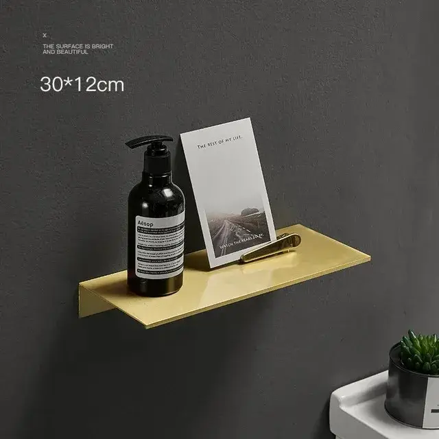 Étagère de salle de bain en métal doré brossé, support de rangement mural, lavabo, perçage, grande é