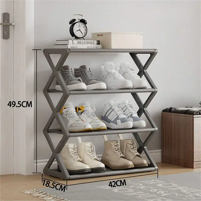 Étagère à chaussures empilable à 4 couches, étagère de rangement en tissu extensible et réglable