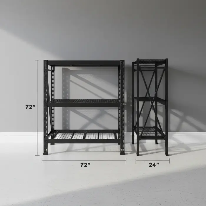 Étagère de rangement industrielle en treillis métallique, robuste et réglable, avec 4 niveaux, revêt
