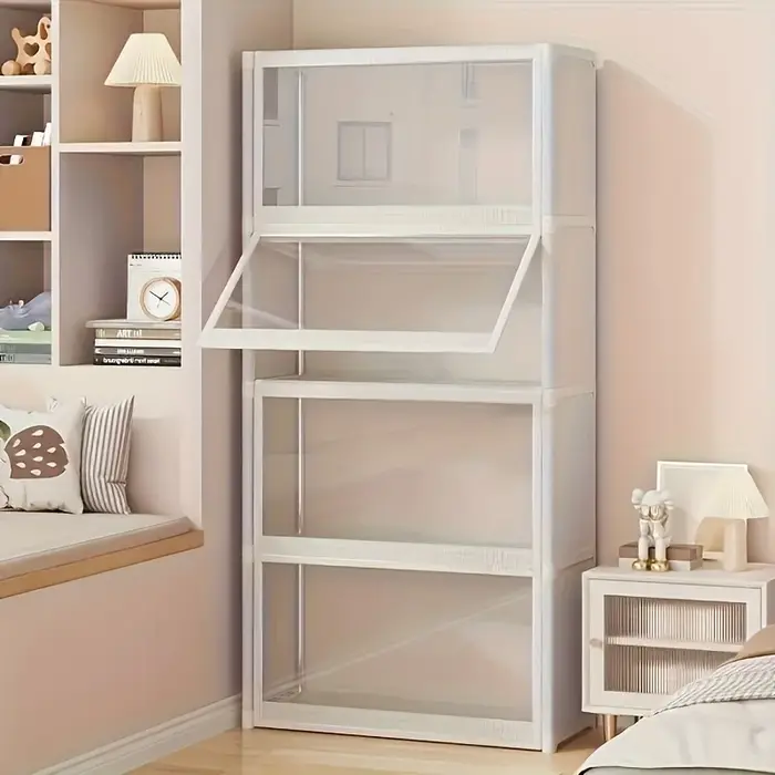 Grande armoire de rangement en plastique transparent à 5 niveaux – Organisateur anti-poussière avec étagères