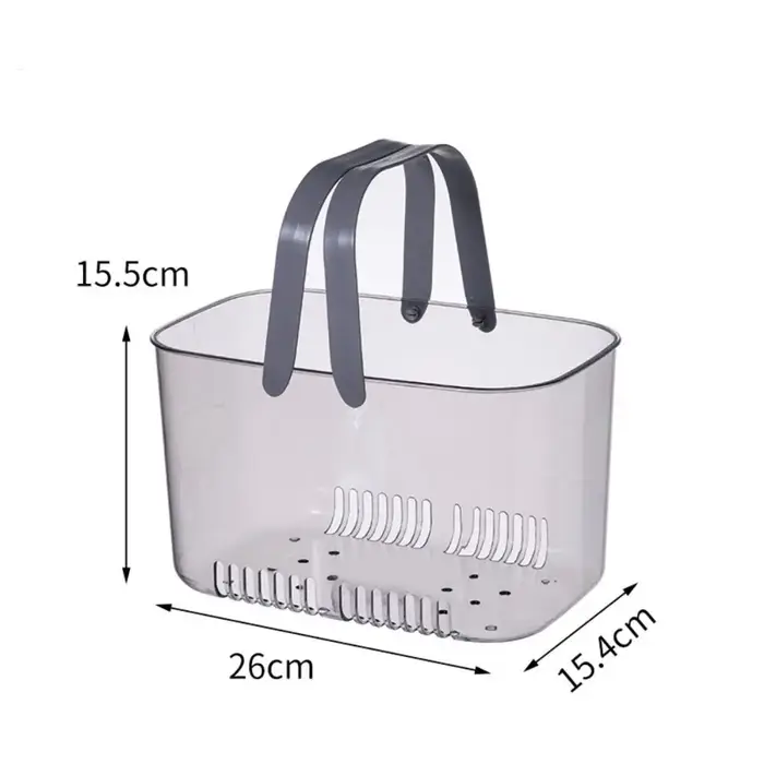 Panier de rangement de salle de bain à fond creux, portable, facile à égoutter, avec poignées transp