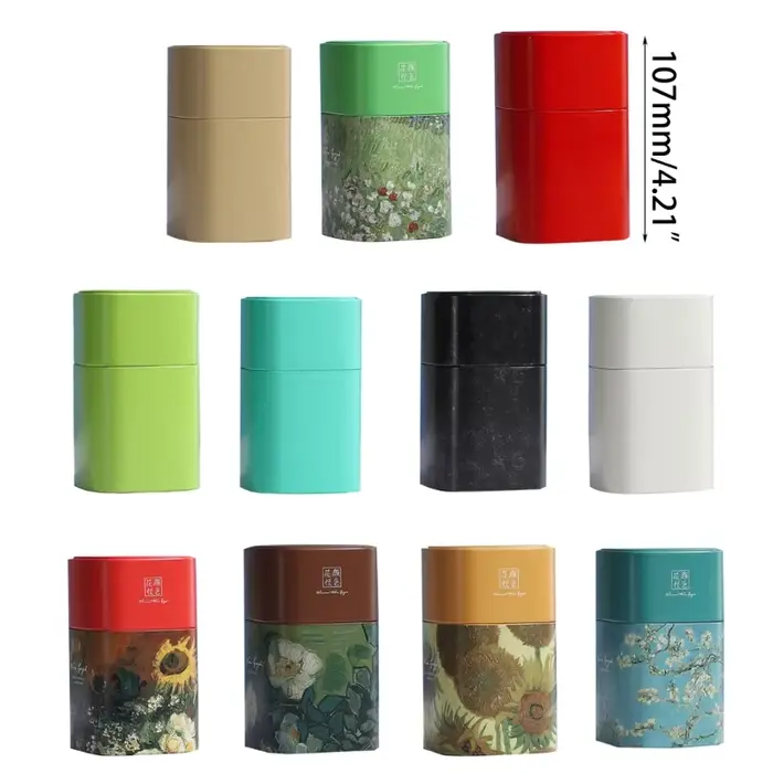 Pot à thé élégant en métal fer-blanc avec motif peinture à l'huile pour stockage du thé en vrac décoration maison et cadeau