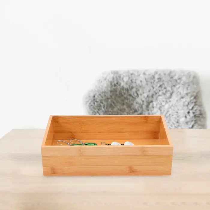 Boîte de rangement en bois de bambou, sans couvercle, organisateur de bureau kaki pour la maison, le